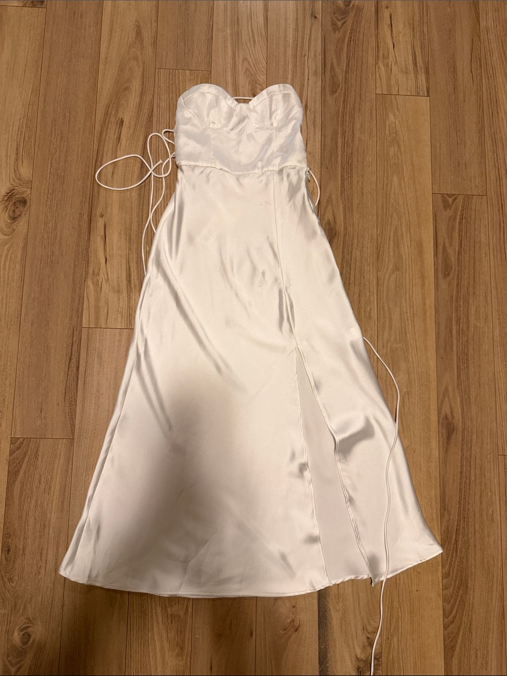 Zara Strapless Satin White Slip Dress
